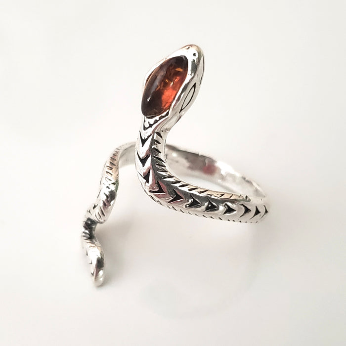 sterling silver amber snake wrap ring