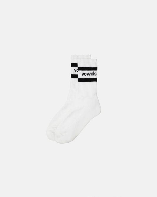 Stripe Rib Crew Socks White