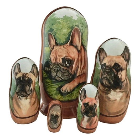 Tan French bulldog nesting dolls