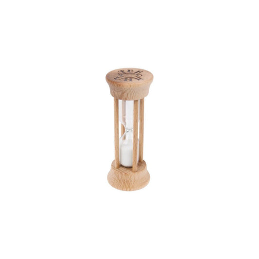 Wooden tea timer with sand on white background