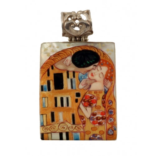 The Kiss Hand Painted Rectangle Pendant inspired Klimt