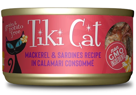 Tiki Cat Grill Mackerel & Sardines Recipe in Calamari Consommé Canned Cat Food