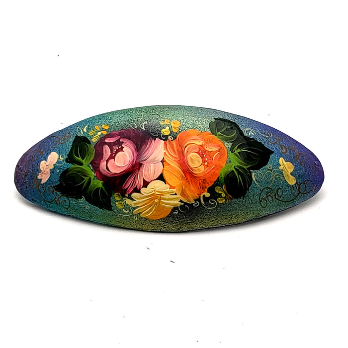 blue hair clip with beautiful bright flowers