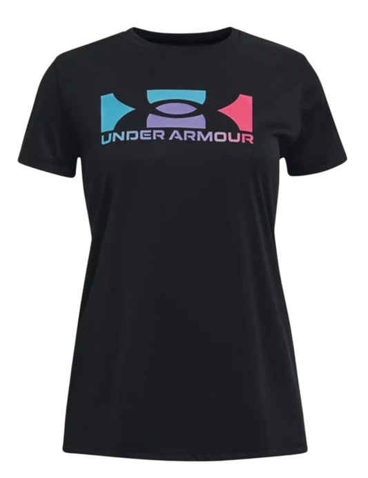 Under Armour Girls' Tech Box Logo Short Sleeve Shirt|1369897-001-S,1369897-001-M,1369897-001-L,1369897-001-XL
