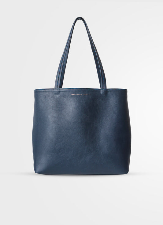 Blue tote bag on a light gray background