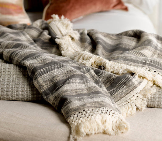 Karlie Gray Ivory Throw Blanket by Villa by Classic Home