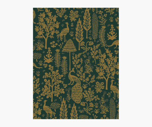 Menagerie Toile Wallpaper Sample - Emerald & Metallic Gold