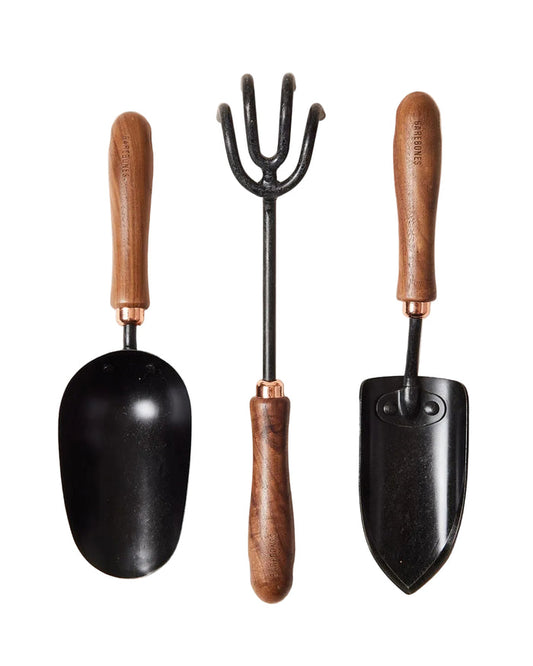 Walnut-Handled Garden Tool — three walnut-handled garden tool styles; Farmhouse Pottery
