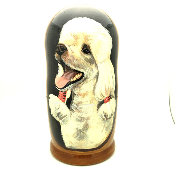White Albino Poodle Dog Breed Nesting Doll 7" Set