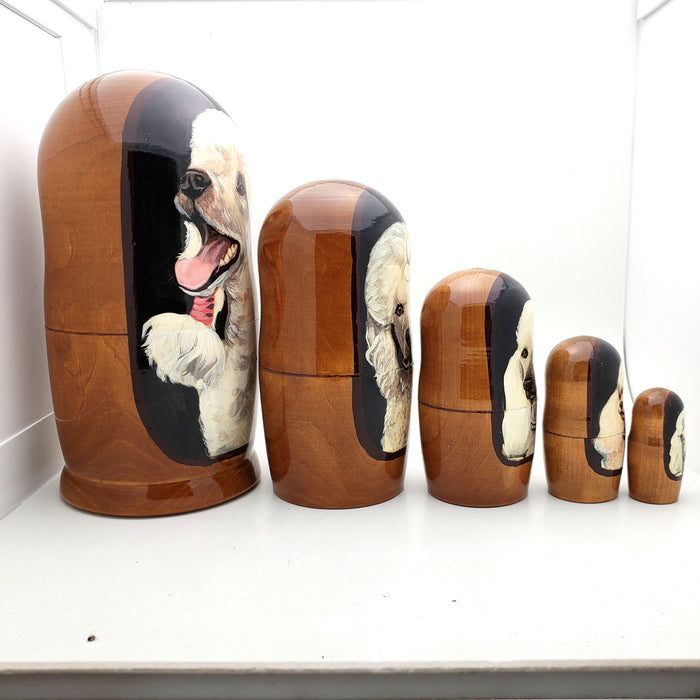 White Albino Poodle Dog Breed Nesting Doll 7" Set