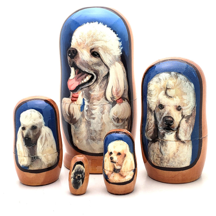 White Poodle Dog Breed Stacking Doll 4" Set