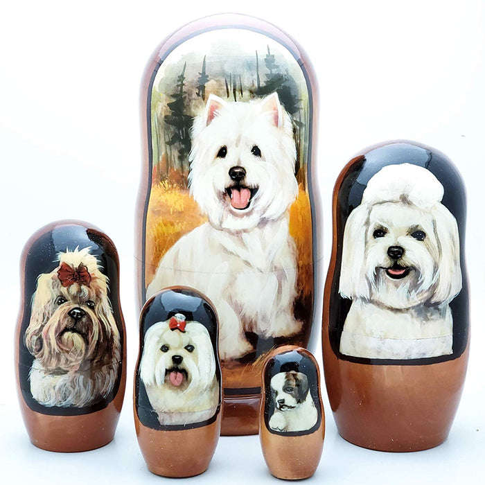 White Terrier Maltese Dog Breed Nesting Doll Set