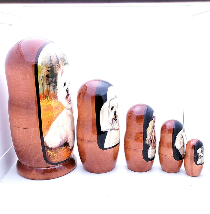 White Terrier Maltese Dog Breed Nesting Doll Set
