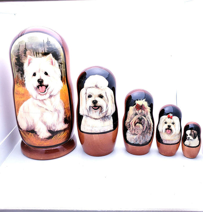 White Terrier Maltese Dog Breed Nesting Doll Set