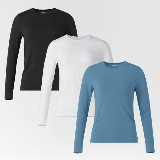 Women's 3-Pack Essential Layer Long Sleeve - Black/White/Pacific Blue