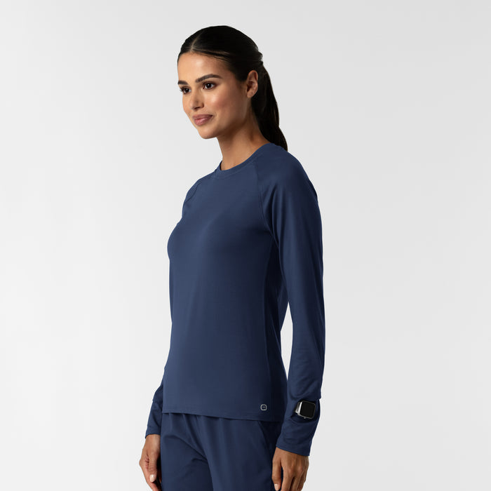 Layers Women's Watch Window Long Sleeve Underscrub Top Navy side view
