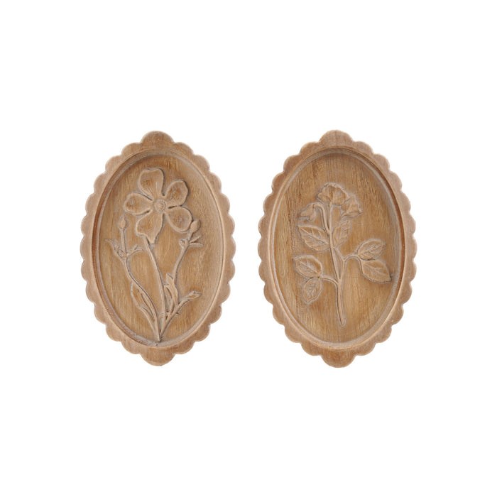 Wood Scalloped Wall Décor w/ Laser Etched Botanicals