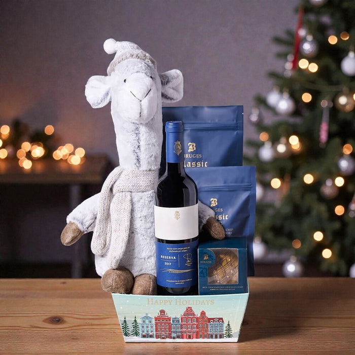 Yuletide Llama Dessert Gift, Christmas gift, Christmas, holiday gift, holiday, gourmet gift, gourmet, wine gift, wine
