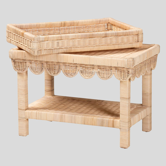 Zephyr Rattan End Table by bali & pari — with storage open